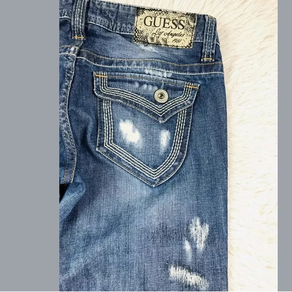 90s GUESS flirty straight parched distress denim jeans size 27 - Picture 7 of 8